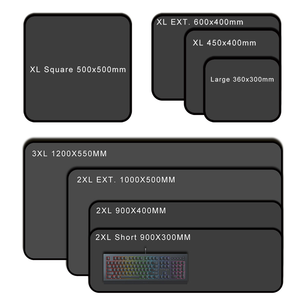 カスタムマウスパッド Mouse pad size chart